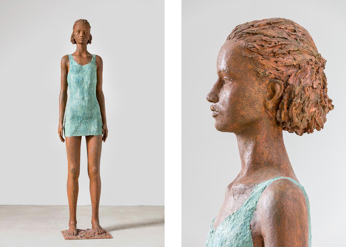 Mädchen mit türkisem Kleid, Alabastergips, Zellstoff, 158 cm, 2014