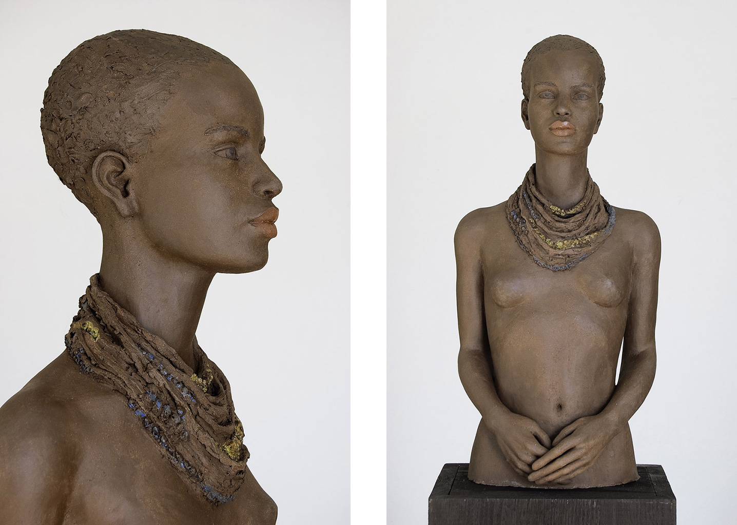 Schwarze Frau mit Halsschmuck, Terrakotta engobiert, 65x31x26 cm, 2013